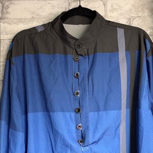 Men's Blue and Gray Half Button-Up Jacket